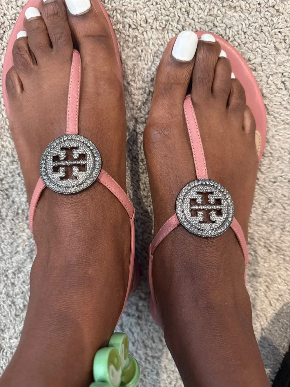 Tory Burch Pink Crystal Logo Thong Sandals